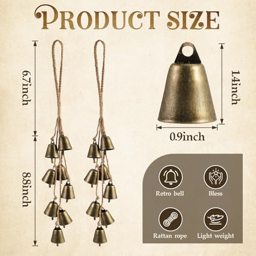 Ausicfen 2 Pack Witch Bells for Door Knob Protection Outdoor Bells Hanging Bells for Door knob Witches Bells Magic Wind Chimes for Home Protection Witch Bells Kit(Rustic) - Image 2