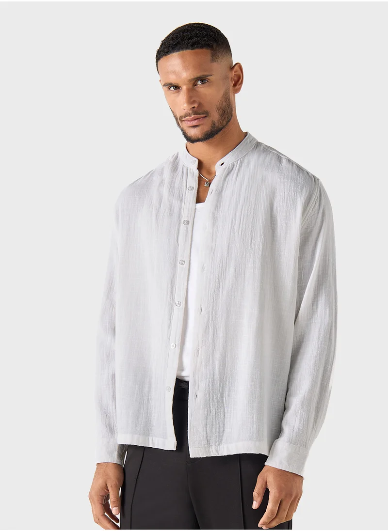 ايكونيك Iconic Relaxed Fit Textured Mandarin Collar Shirt