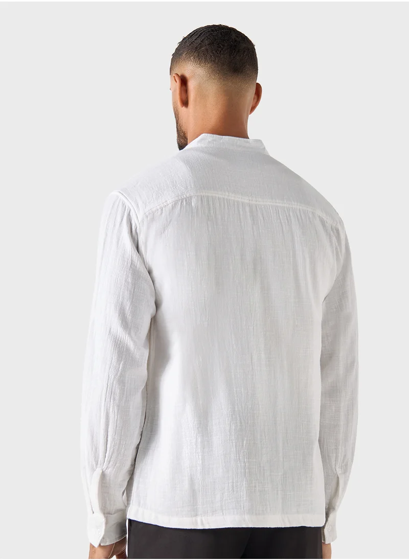 ايكونيك Iconic Relaxed Fit Textured Mandarin Collar Shirt