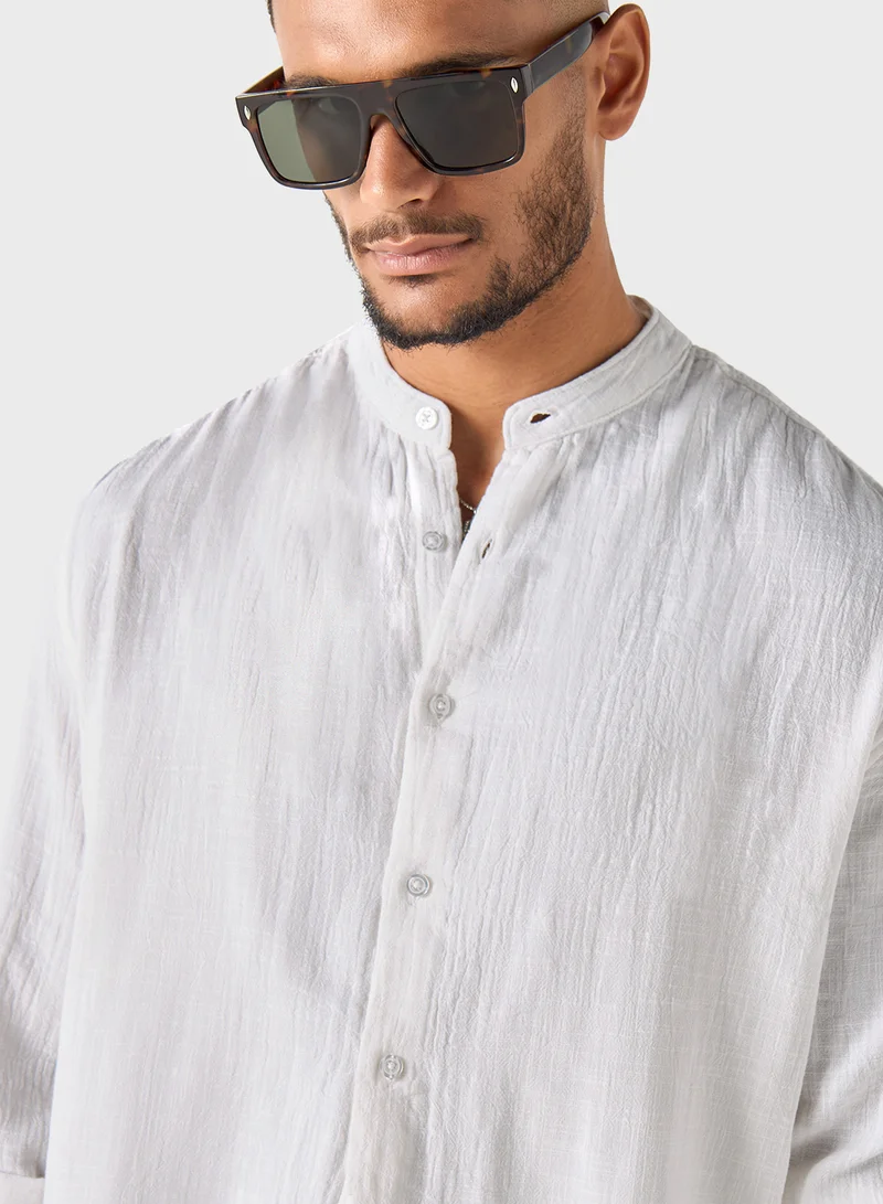 Iconic Iconic Relaxed Fit Textured Mandarin Collar Shirt