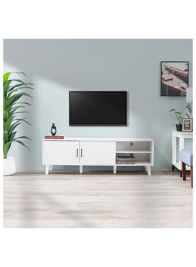 DANUBE HOME خزانة تلفزيون Arlo لما يصل إلى 55 بوصة للترفيه التلفزيوني، تصميم عصري لوحدة الحائط، حامل تلفزيون خشبي لغرفة المعيشة وغرفة النوم، حامل تلفزيون L152xW40xH49 سم أبيض  - Image 1