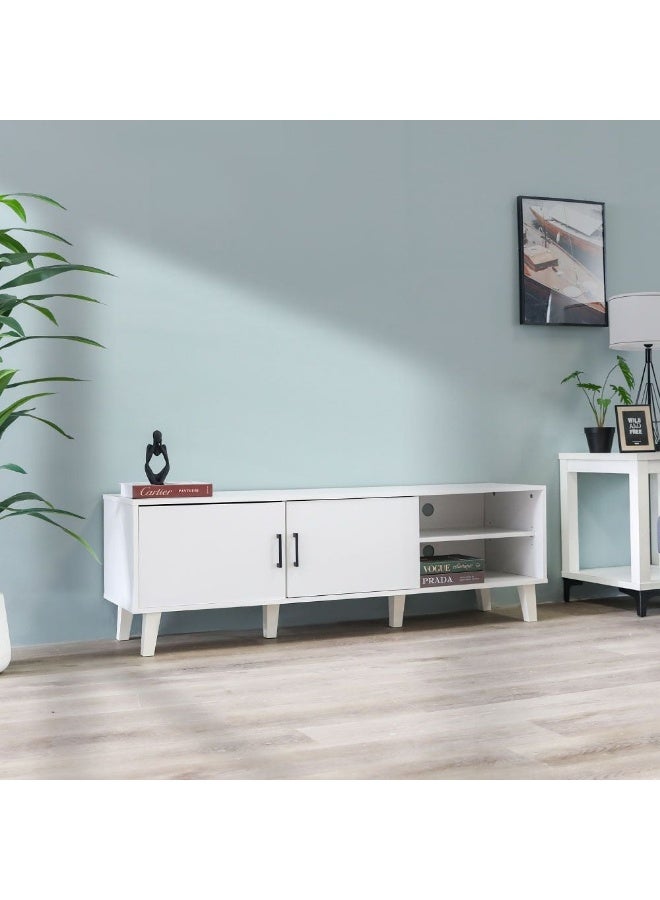 DANUBE HOME Arlo TV Cabinet For Up To 55 Inches TV Entertainment Modern Design Wall Unit Furniture Wooden TV Stand For Living Room Bedroom TV Rack L152xW40xH49 cm White - Image 2