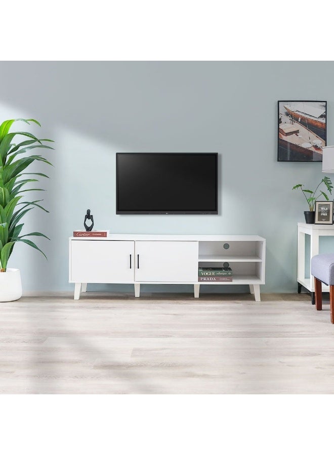 DANUBE HOME Arlo TV Cabinet For Up To 55 Inches TV Entertainment Modern Design Wall Unit Furniture Wooden TV Stand For Living Room Bedroom TV Rack L152xW40xH49 cm White - Image 1