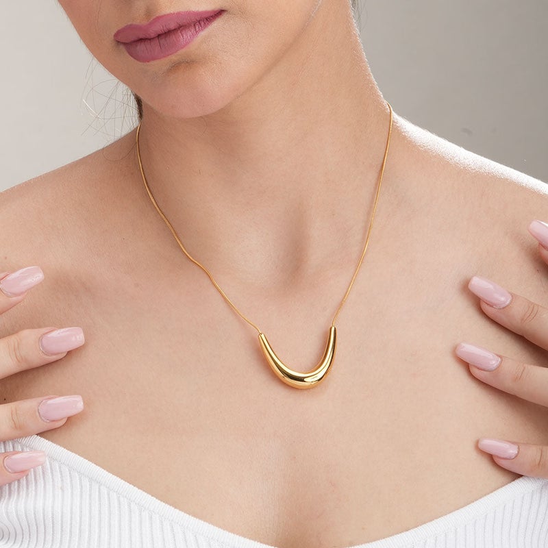 PALMONAS 18k Gold Tone Plated Golden Boomerang Necklace
 for Women - Image 4