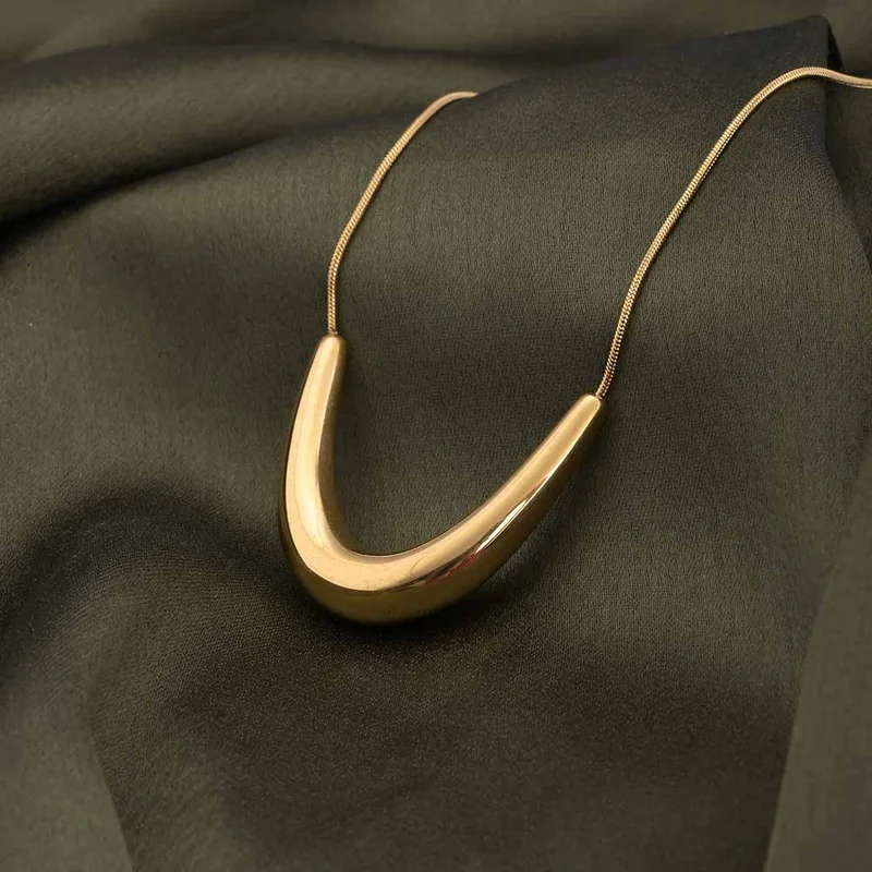 بالموناس PALMONAS 18k Gold Tone Plated Golden Boomerang Necklace
 for Women
