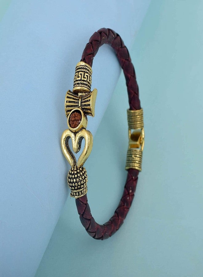 morir Made of Brass Gold Plated Antique Vintage Ethnic Trishul Damru Kada Bracelet for Men Women Boys Girls - Image 3