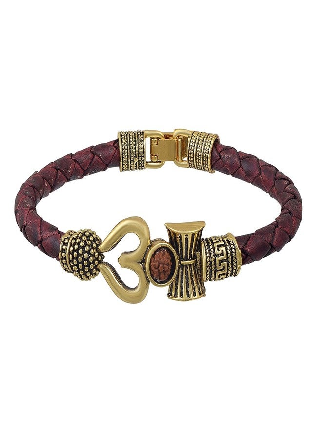 morir Made of Brass Gold Plated Antique Vintage Ethnic Trishul Damru Kada Bracelet for Men Women Boys Girls - Image 2