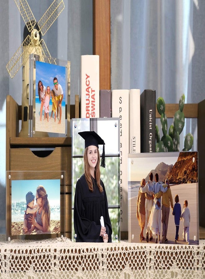 HELPLEX Acrylic Frame 5x7 Size 2 Pack 24mm Thick Frameless Clear Frame Double Sided Magnetic Frame Free Standing Desktop Display Stand Acrylic Frame - Image 4