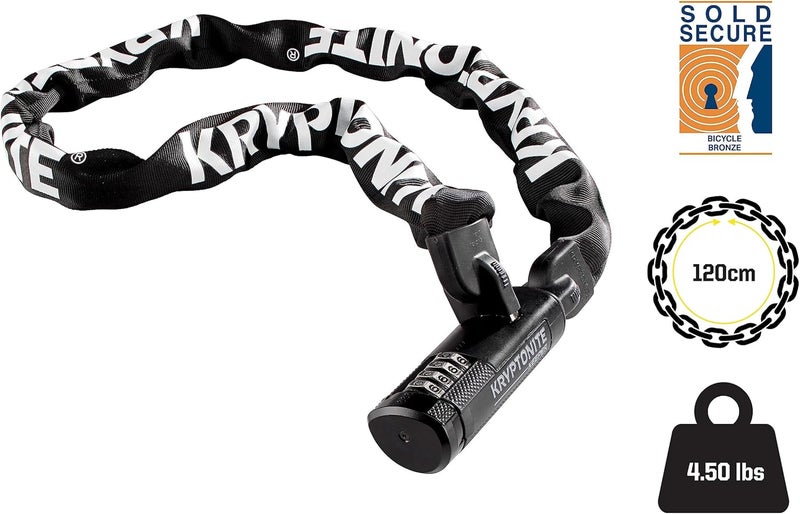 Kryptonite Keeper 712 Combo Bike Chain Lock, 4 Feet Long 7mm Steel Chain Heavy Duty Anti-Theft Bicycle Chain Lock, 4-Digit Resettable Combination Lock for E-Bike Scooter Road Mountain Bikes - Image 5