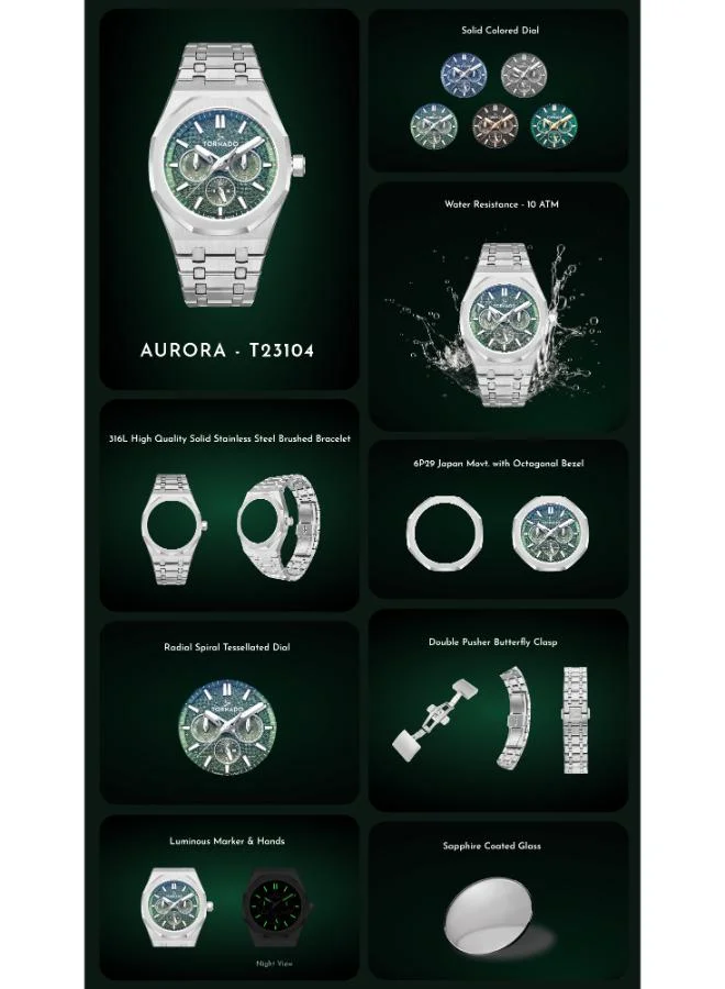 تورنيدو ساعة رجالية متعددة الوظائف من الفولاذ المقاوم للصدأ