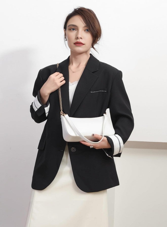 feujury Small Shoulder Bag for Women Trendy Purse Retro Vegan Leather Hobo Purses Clutch Tote HandBags with Zipper Closure (White) - Image 2