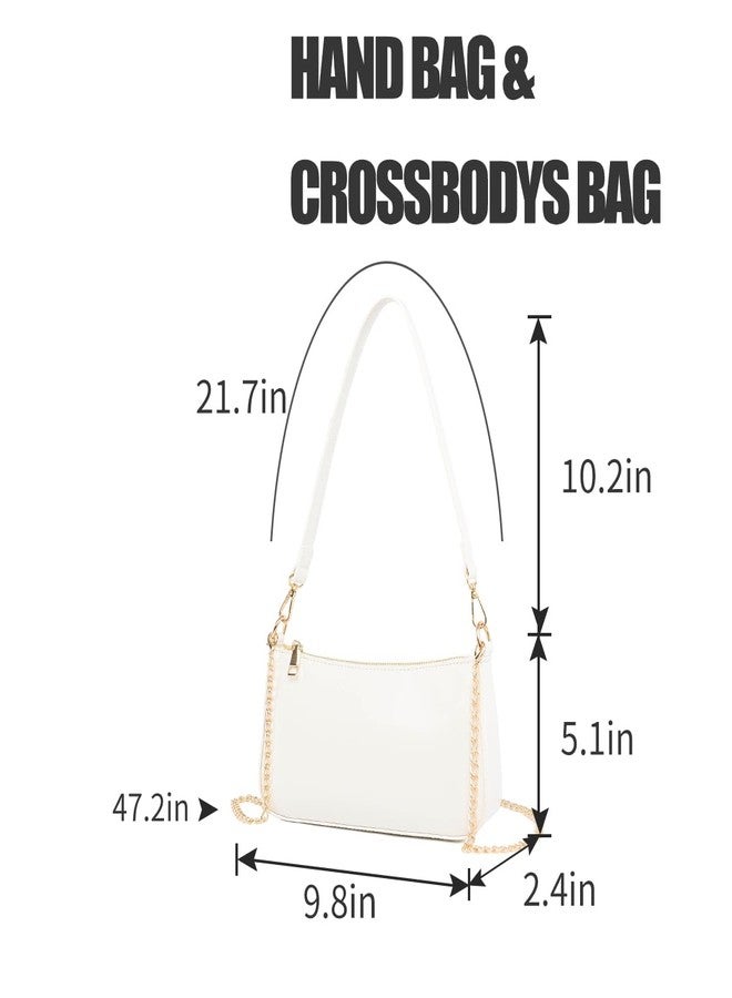 feujury Small Shoulder Bag for Women Trendy Purse Retro Vegan Leather Hobo Purses Clutch Tote HandBags with Zipper Closure (White) - Image 5