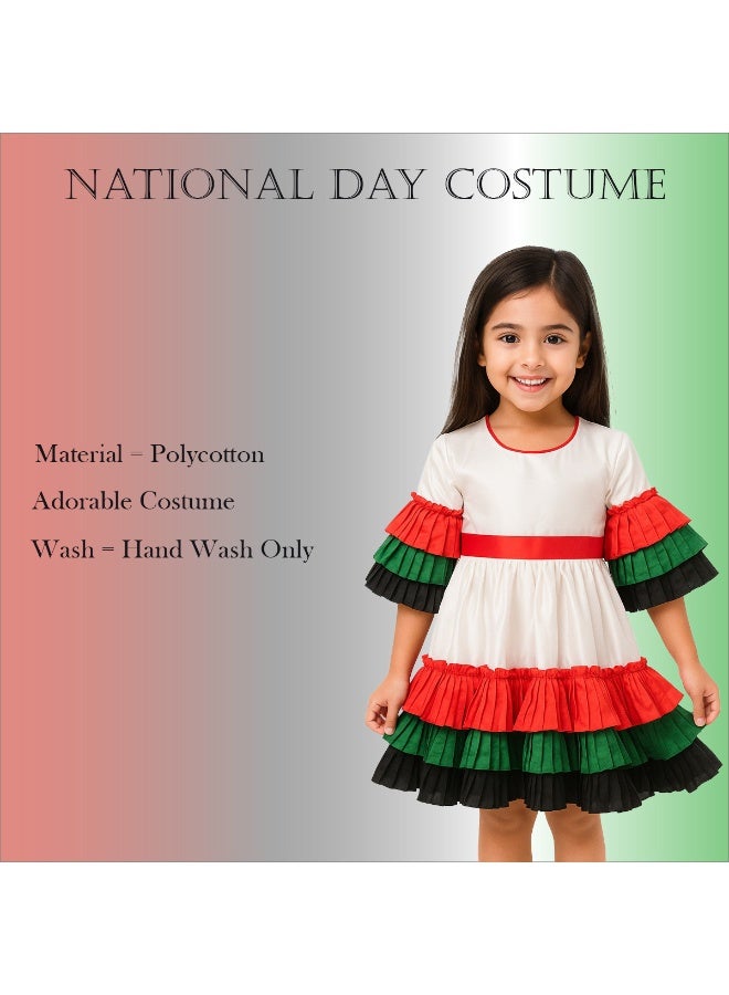 المنزل الذكي هوم سمارت فستان أبيض بنقشة علم اليوم الوطني للبنات احتفلي باليوم الوطني لدولة الإمارات العربية المتحدة بأناقة الزي الوطني لدولة الإمارات العربية المتحدة للمناسبات الوطنية الاحتفالية - Image 3