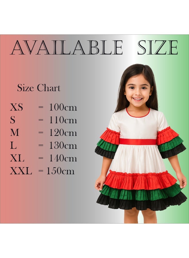 المنزل الذكي هوم سمارت فستان أبيض بنقشة علم اليوم الوطني للبنات احتفلي باليوم الوطني لدولة الإمارات العربية المتحدة بأناقة الزي الوطني لدولة الإمارات العربية المتحدة للمناسبات الوطنية الاحتفالية - Image 2