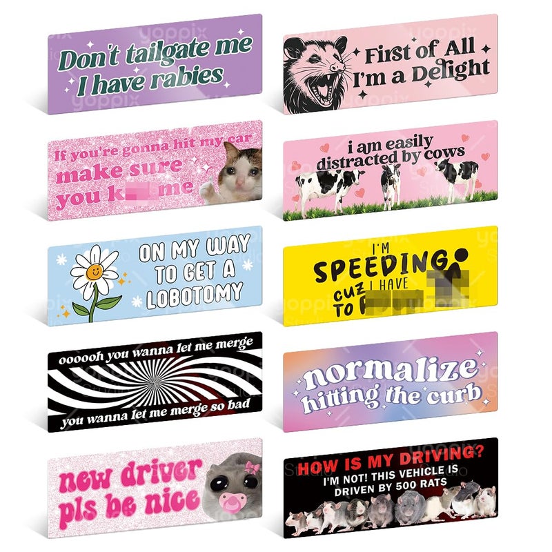 Yoppix 10PCS Funny Car Bumper Magnet, New Driver Magnet Prank Magnetic Sticker for Car Truck Metal, Hot Girls Hit Curbs New Driver Please Be Patient Waterproof Reusable - Image 1
