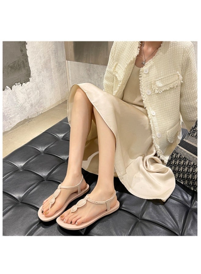 NIBEMINENT Fashionable Sweet  Slides Sandals Women's Spring Summer  Style Niche Design Roman Style Flat Bottom Beach Slippers - Image 4