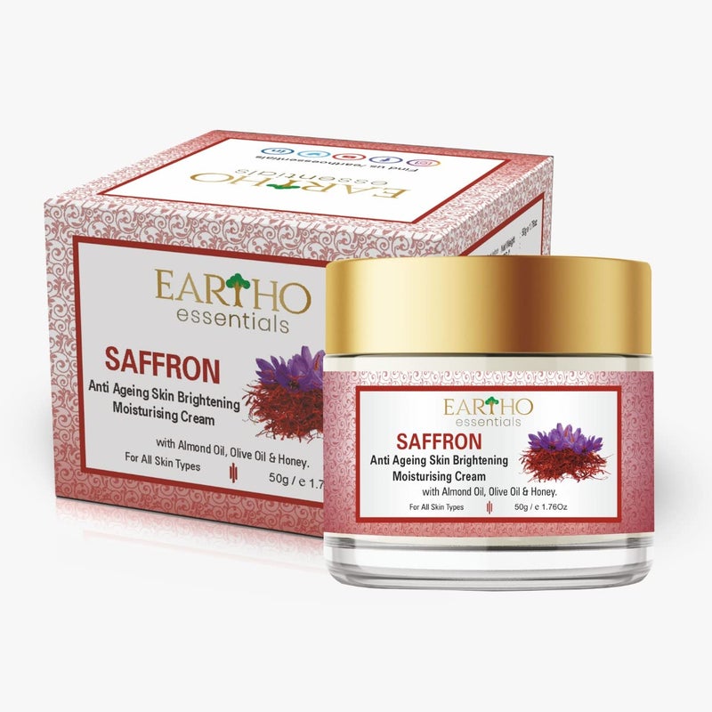 Eartho Essentials Ayurvedic Saffron Anti Ageing Brightening Moisturising Cream with Almond Honey 50g
