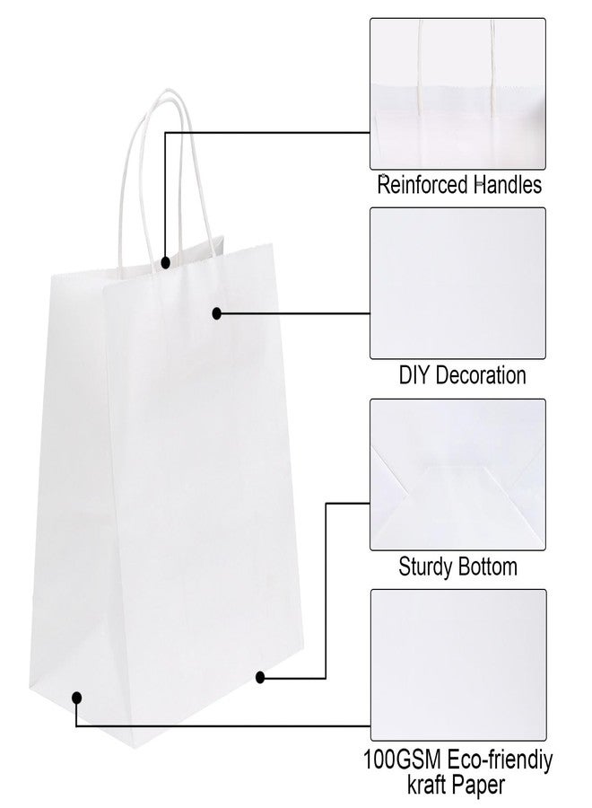 Joybe 100 Pack 8x4.75x10 Inch Medium White Kraft Paper Bags with Handles Bulk, Craft Paper Gift Bags for Party Favors Grocery Retail Shopping Business Goody Merchandise Take Out Blank Sacks (100pcs) - Image 3