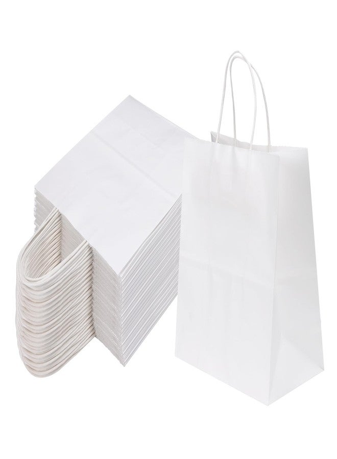 Joybe 100 Pack 8x4.75x10 Inch Medium White Kraft Paper Bags with Handles Bulk, Craft Paper Gift Bags for Party Favors Grocery Retail Shopping Business Goody Merchandise Take Out Blank Sacks (100pcs) - Image 1