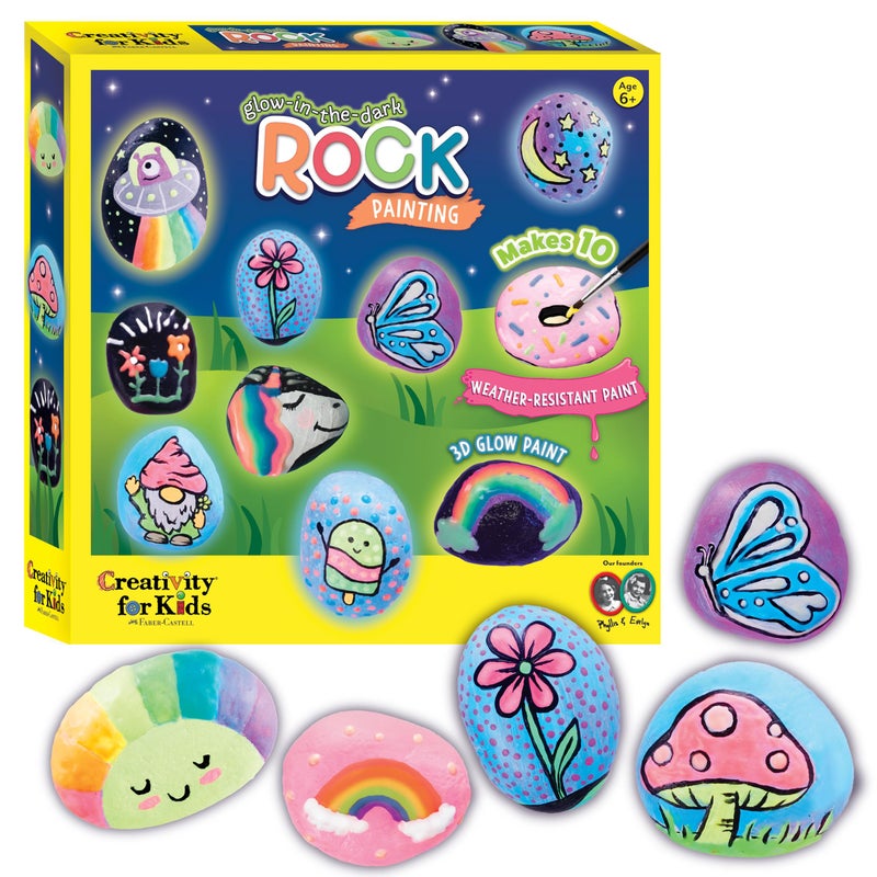 Creativity for Kids Glow in The Dark Rock Painting Kit | Paint & Decorate 10 Rocks with Vibrant Colors & Glow Accents | DIY Rock Painting Kit for Kids | Fun Arts & Crafts (Ages 6+) - Image 1