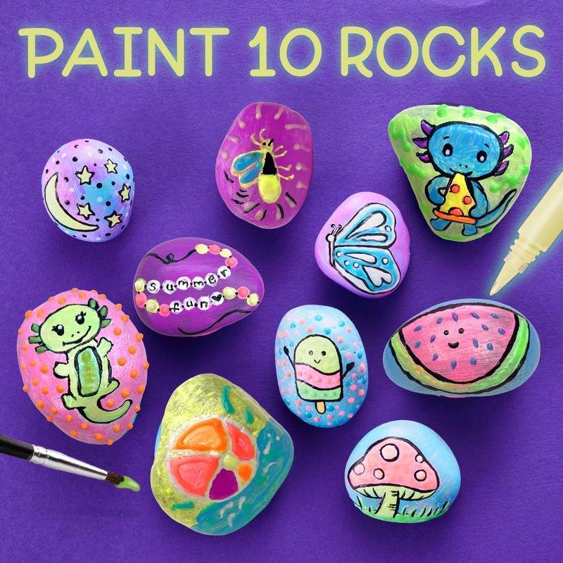 Creativity for Kids Glow in The Dark Rock Painting Kit | Paint & Decorate 10 Rocks with Vibrant Colors & Glow Accents | DIY Rock Painting Kit for Kids | Fun Arts & Crafts (Ages 6+) - Image 2