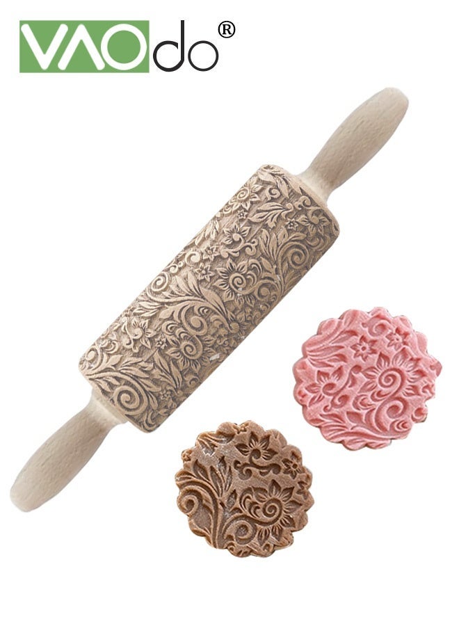 فاو دو دبابيس عجين خشبية منقوشة للخبز، دبابيس عجين منقوشة بعمق، أنماط منقوشة بعمق، ملمس رقيق، تصاميم لخبز الكوكيز، طوابع، أسطوانة، أدوات يدوية - Image 1