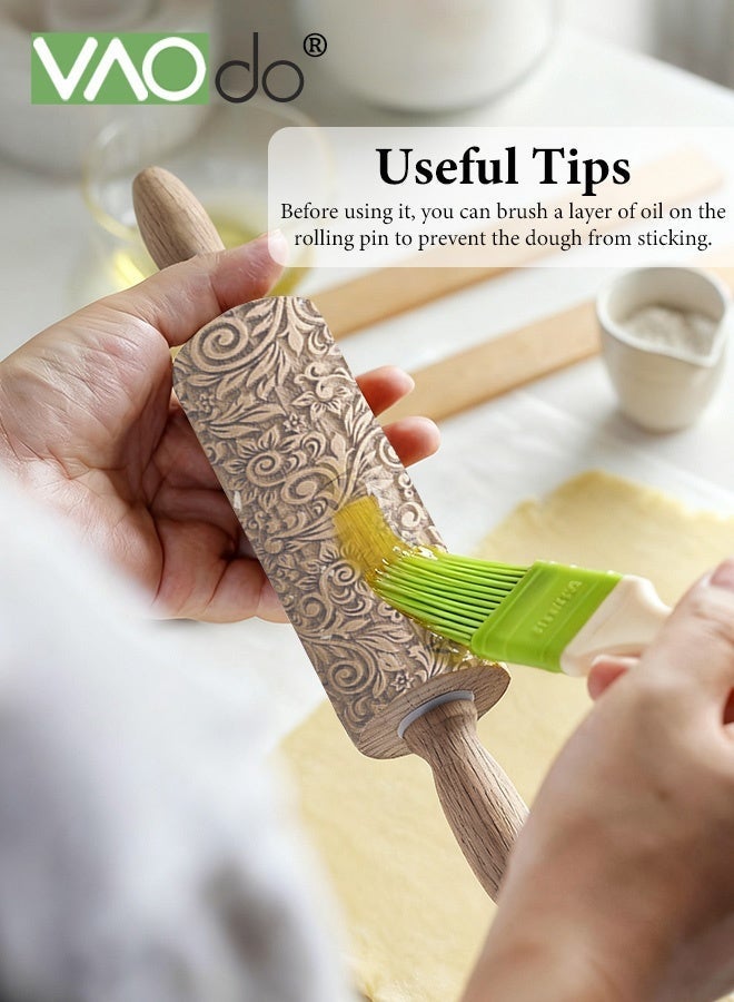فاو دو دبابيس عجين خشبية منقوشة للخبز، دبابيس عجين منقوشة بعمق، أنماط منقوشة بعمق، ملمس رقيق، تصاميم لخبز الكوكيز، طوابع، أسطوانة، أدوات يدوية - Image 4