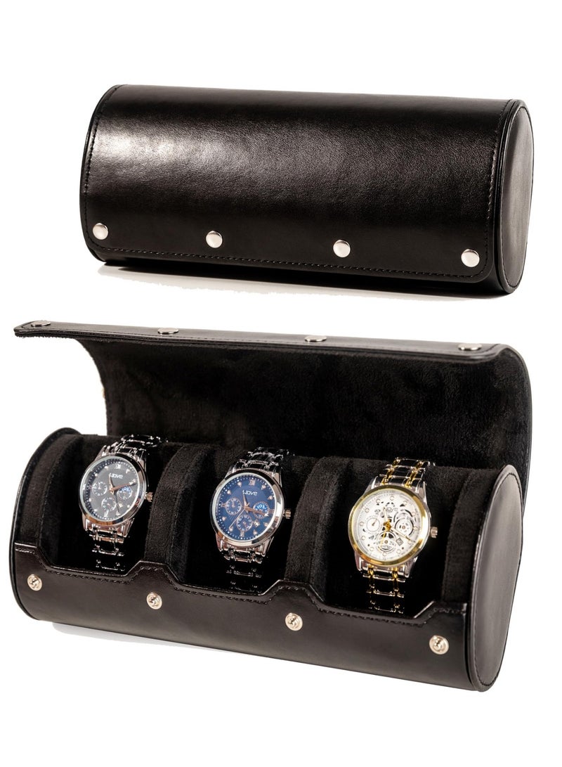 Arabest 3 Watch Travel Case-Classic Leather Watch Case With Superb Texture.Portable Watch Roll Or Organizer For Storage And Display. Men's Great Gift For Traveling,100% Handmade by Artisans. - Image 1