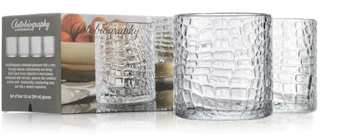 Glaver's DOF Set of 4 Clear 13oz Drinking Glasses Patent Crackle Textured Design Double Old Fashioned Whiskey Glasses Home Everyday Bar Glassware - Image 1