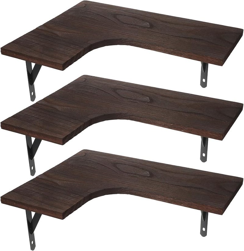 Vintage Wall Mounted Corner Shelf Set Rustic Iron Frame Wood Shelves Living Room Bedroom Kitchen Decor - Image 1