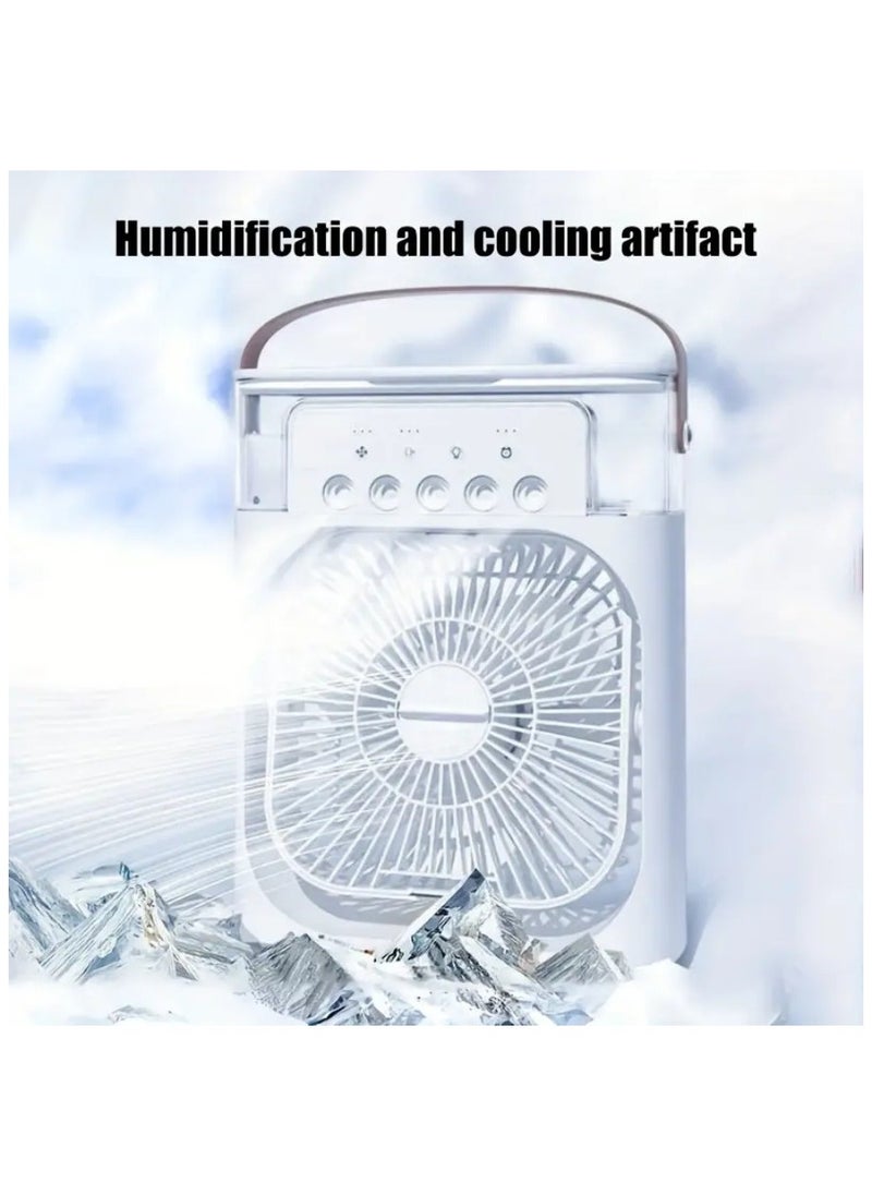 NIBEMINENT - Portable 5-Hole Air Conditioning Fan, Personal Evaporative Mini Chiller, 4-in-1 Humidifier Misting Fan, 3 Air Speeds, 3 Misting Modes, 7-Colour LED Lights and 1/2/3 H Timer for Office, Home (White) - Image 1