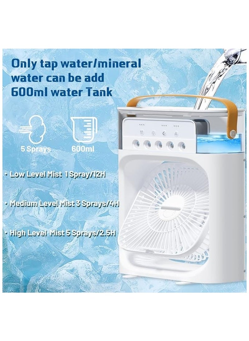 NIBEMINENT - Portable 5-Hole Air Conditioning Fan, Personal Evaporative Mini Chiller, 4-in-1 Humidifier Misting Fan, 3 Air Speeds, 3 Misting Modes, 7-Colour LED Lights and 1/2/3 H Timer for Office, Home (White) - Image 1