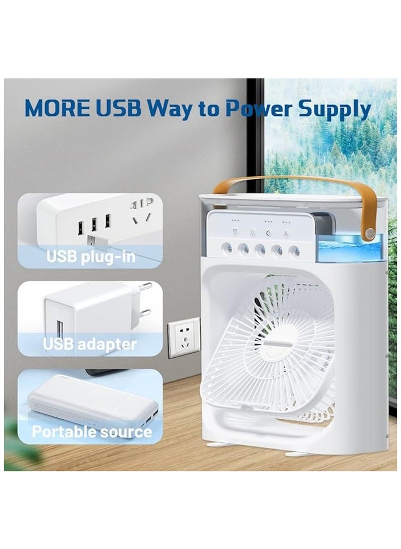 NIBEMINENT - Portable 5-Hole Air Conditioning Fan, Personal Evaporative Mini Chiller, 4-in-1 Humidifier Misting Fan, 3 Air Speeds, 3 Misting Modes, 7-Colour LED Lights and 1/2/3 H Timer for Office, Home (White) - Image 1