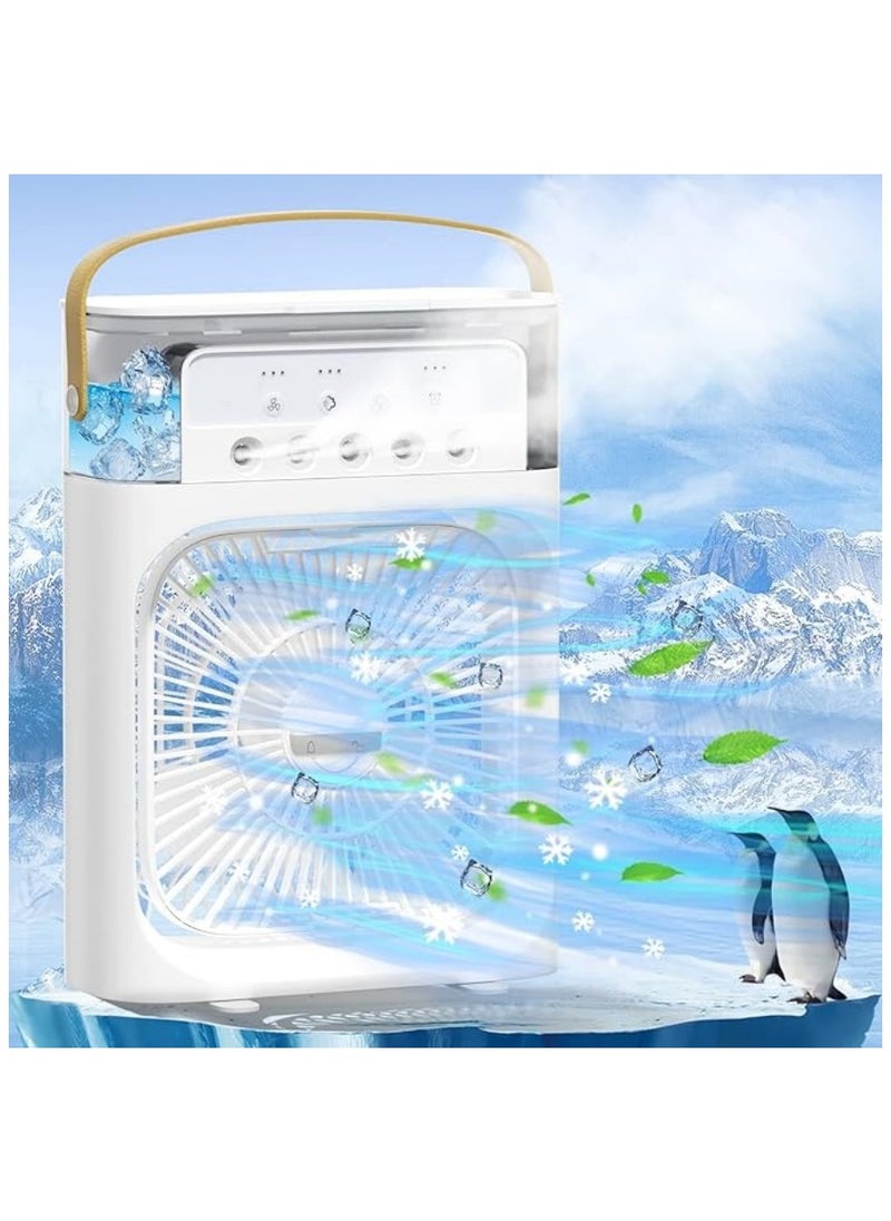 NIBEMINENT Portable 5-Hole Air Conditioning Fan, Personal Evaporative Mini Chiller, 4-in-1 Humidifier Misting Fan, 3 Air Speeds, 3 Misting Modes, 7-Colour LED Lights and 1/2/3 H Timer for Office, Home (White)  - Image 2