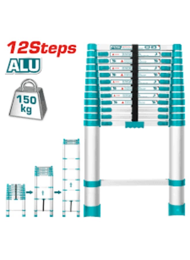 TOTAL Total Telescopic Ladder 12 Steps Aluminum  Load 150 Kg Thlad08121