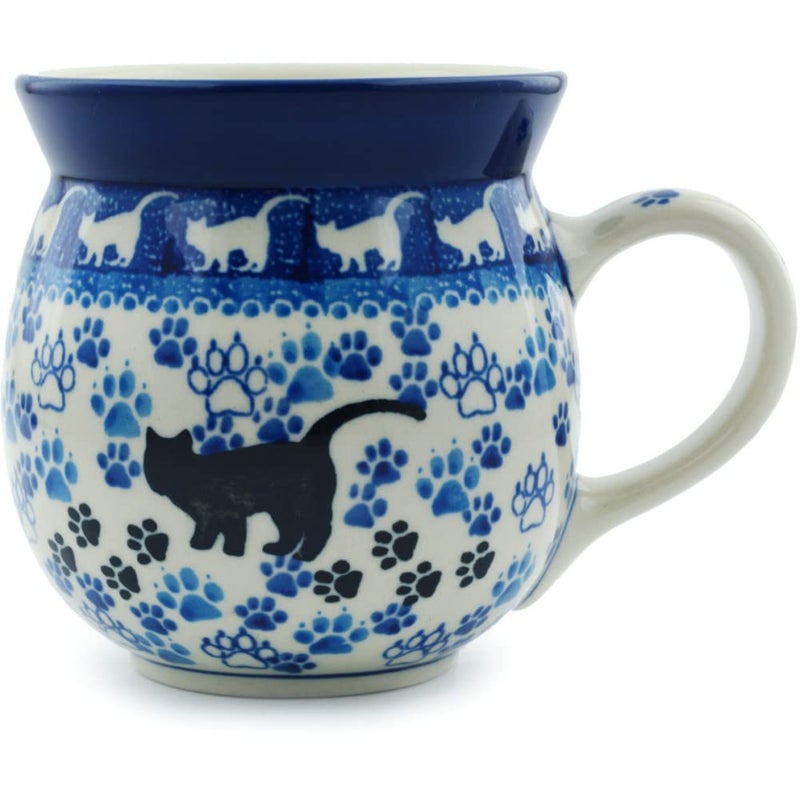 Authentic Polish Pottery Bubble Mug 16 oz in Boo Boo Kitty Paws Design Handmade in Bolesawiec Poland by Ceramika Artystyczna  Certificate of Authenticity