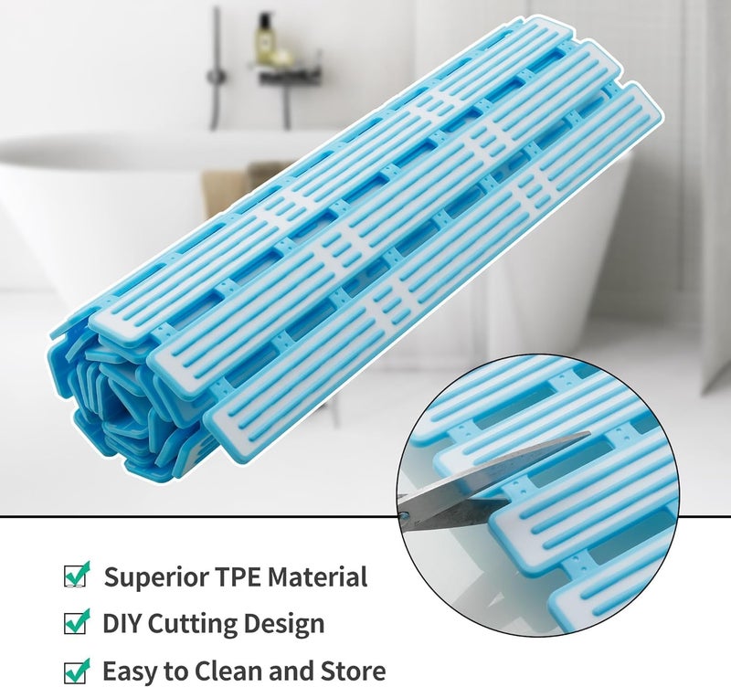 Luckam Shower Mat, Non Slip Bathtub Mat Extra Long 35.4x15.7 Inch, Anti Slip Bath Tub Mat with Suction Cups Thickened Bathroom Floor Stall Matt,Eco-Friendly TPE, DIY Tailoring, Blue, 1 Pcs - Image 3