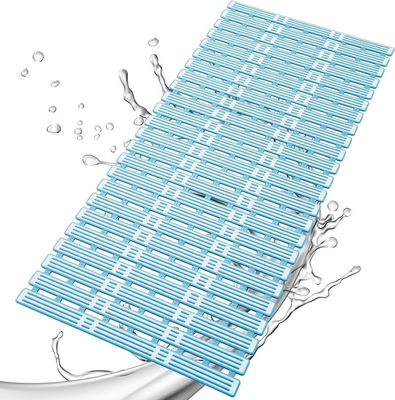 Luckam Shower Mat, Non Slip Bathtub Mat Extra Long 35.4x15.7 Inch, Anti Slip Bath Tub Mat with Suction Cups Thickened Bathroom Floor Stall Matt,Eco-Friendly TPE, DIY Tailoring, Blue, 1 Pcs - Image 1