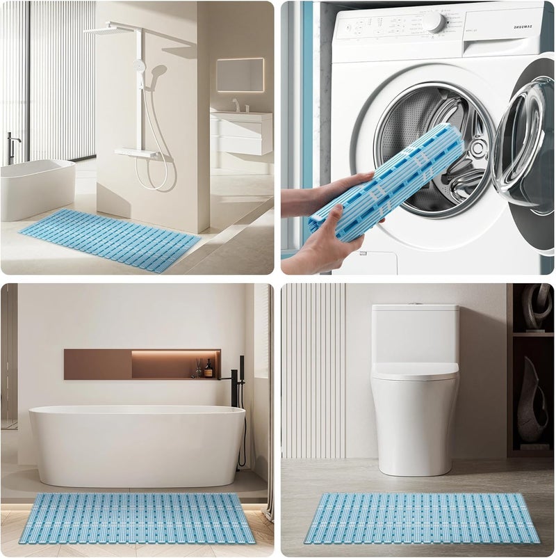 Luckam Shower Mat, Non Slip Bathtub Mat Extra Long 35.4x15.7 Inch, Anti Slip Bath Tub Mat with Suction Cups Thickened Bathroom Floor Stall Matt,Eco-Friendly TPE, DIY Tailoring, Blue, 1 Pcs - Image 2