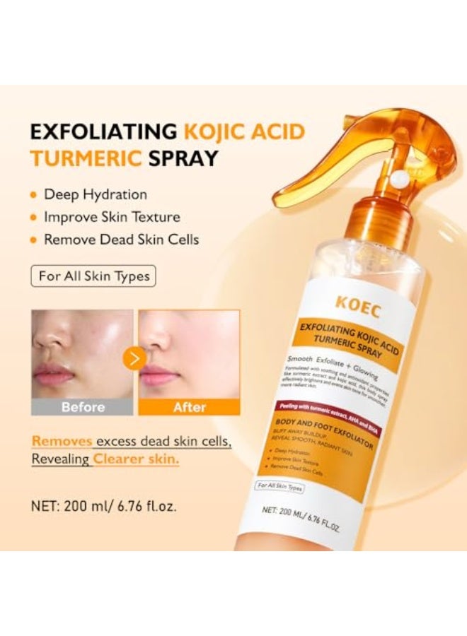 ك أو إي سي بخاخ فرك حمض كوجيك مع الكركم للعناية بالكيراتين 200 مل، بخاخ تقشير الجسم للوجه مع حمض كوجيك والكركم، منظف جسم لطيف ورذاذ تقشير مع الريتينول لبشرة ناعمة - Image 2