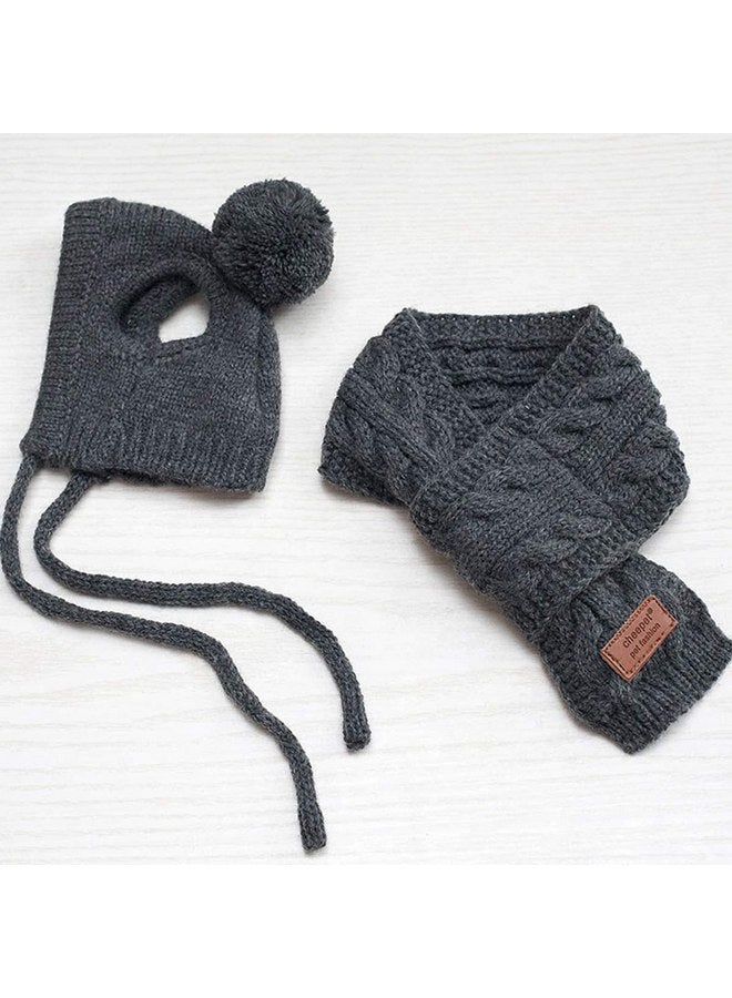 Lobagve Van Caro Knitted Doggie Scarf and Hat Set Puppy Dogs Cats Lovely Fall Winter Outfits (Grey) - Image 1