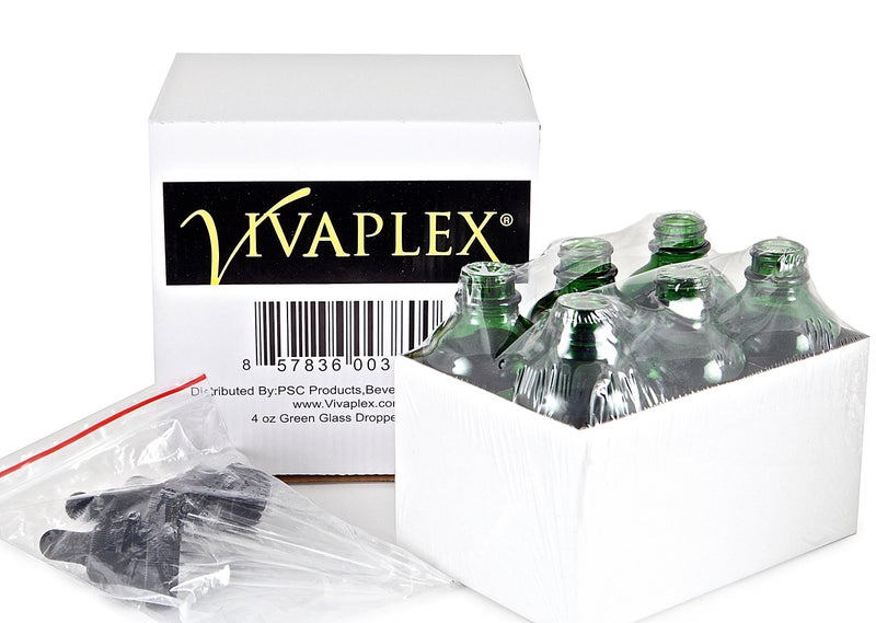 Vivaplex  6  Green  4 Oz Glass Bottles  With Glass Eye Droppers - Image 3