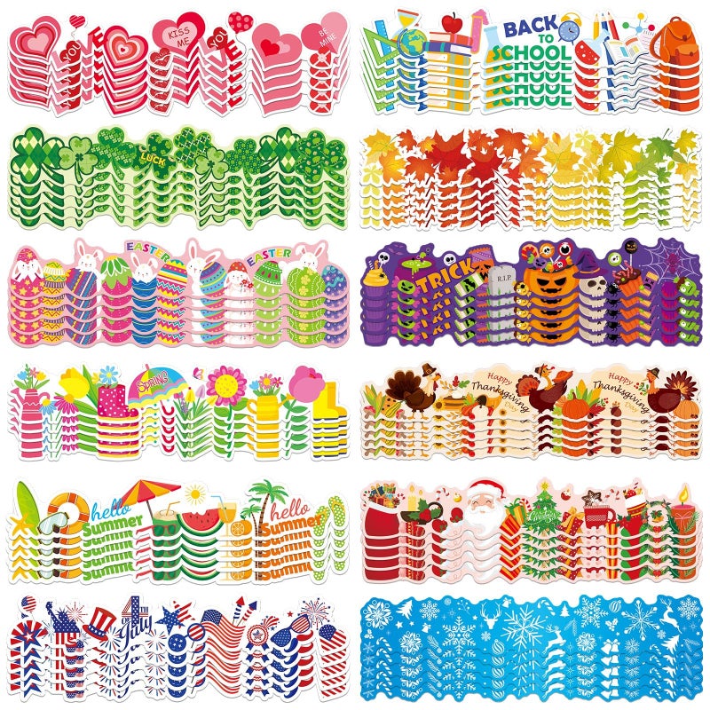 Geyee 360 Pcs Valentines Bulletin Board Borders Decorations Summer St. Patrick's Holiday Spring Easter Valentine Classroom Borders Bulletin Board Trim for Classroom School, 12 Design(Lovely) - Image 1