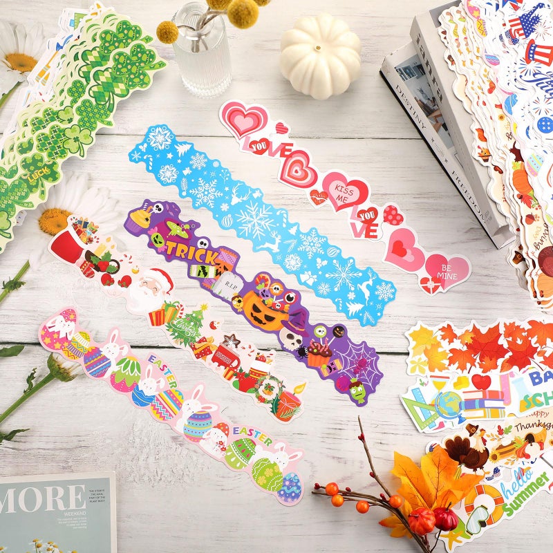 Geyee 360 Pcs Valentines Bulletin Board Borders Decorations Summer St. Patrick's Holiday Spring Easter Valentine Classroom Borders Bulletin Board Trim for Classroom School, 12 Design(Lovely) - Image 4