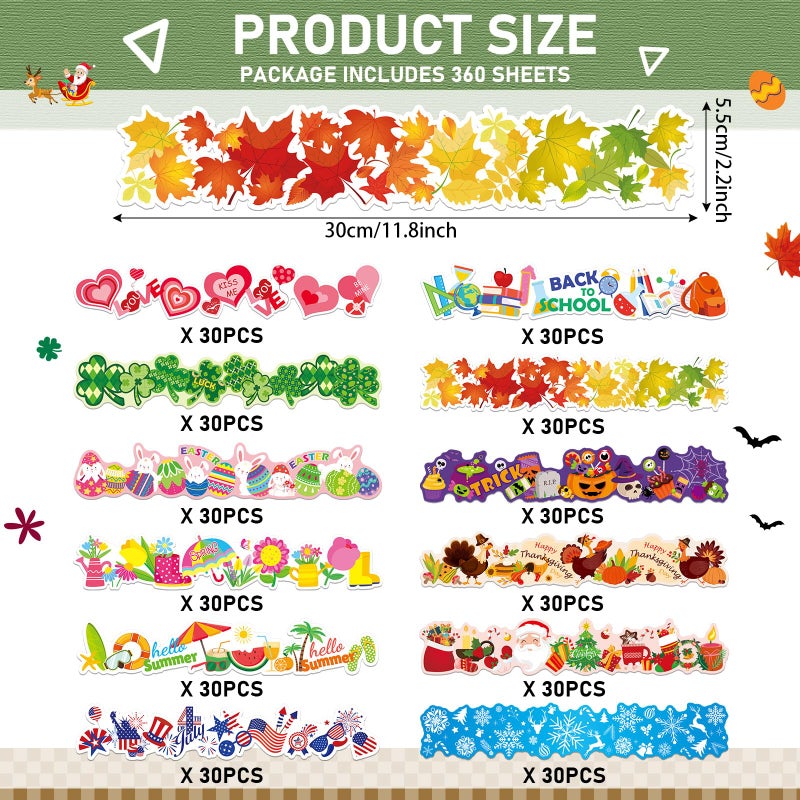 Geyee 360 Pcs Valentines Bulletin Board Borders Decorations Summer St. Patrick's Holiday Spring Easter Valentine Classroom Borders Bulletin Board Trim for Classroom School, 12 Design(Lovely) - Image 2