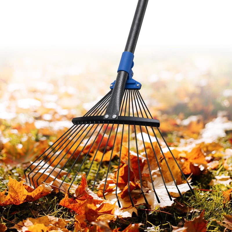 JAOTREL Adjustable Metal Leaf Rake Long Handle, 72 inch Garden Rakes for Lawns Heavy Duty Leaves with Expandable Head 8-17", Yard Women Kids Rake for Gardening RV Camping - Image 1