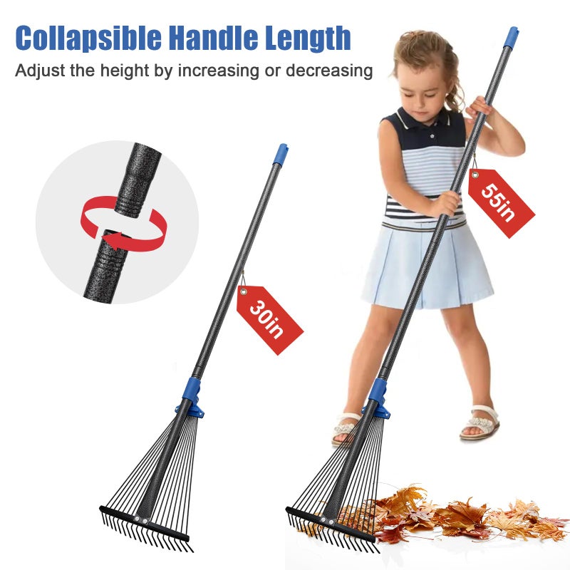 JAOTREL Adjustable Metal Leaf Rake Long Handle, 72 inch Garden Rakes for Lawns Heavy Duty Leaves with Expandable Head 8-17", Yard Women Kids Rake for Gardening RV Camping - Image 3