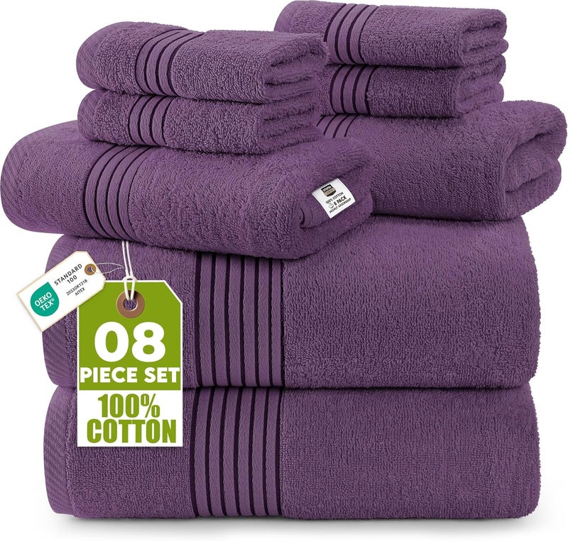 Utopia Towels 8 Piece Towel Set, 700 GSM, 2 Bath Towels, 2 Hand Towels and 4 Washcloths, Plum - Image 1