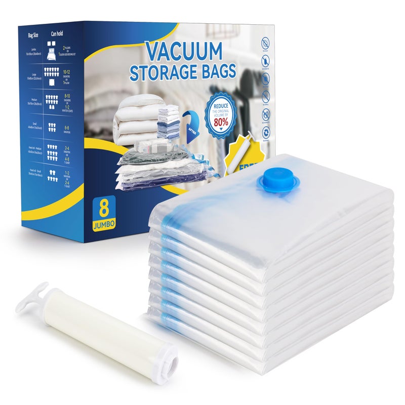 Simple Deluxe 8 Jumbo Vacuum Storage Bags  Space Saver Bags  Vacuum Seal Bags with Hand Pump for Comforters  Blankets  Bedding  Pillows and Clothes - Image 1