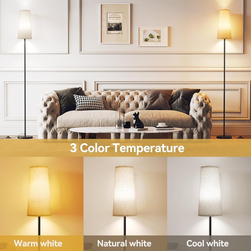 SUNMORY Floor Lamps for Living Room/Bedroom/Office, Standing Lamp with LED Bulb, 3 Color Temperature Tall Lamp, Suitable for Modern/Boho/Farmhouse and Other Home Decor Styles, Black - 2 Pack - Image 4